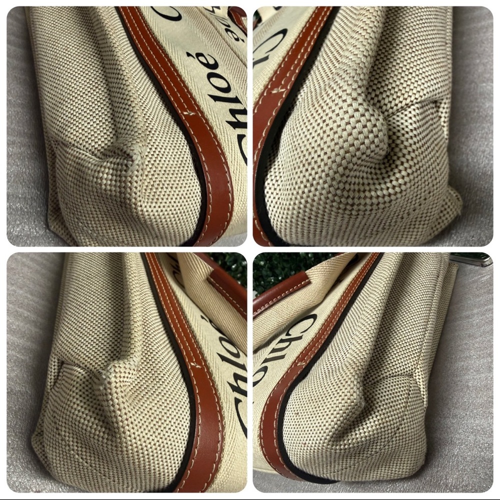 Chloe Small Woody Logo Strap Linen Tote - Picture 8 of 13